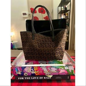 100% Authentic Fendi Tote Bag Canvas & Leather Zucchino Monogram